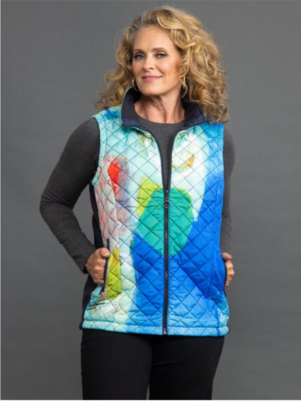 Wearable Art Signature by Suzanne's Vibrant Abstract Puffer Vest Size Small NWT